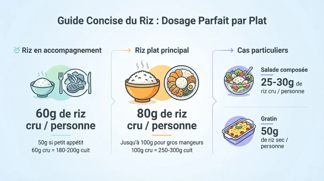 Guide visuel des quantités de riz cru par personne selon le type de plat