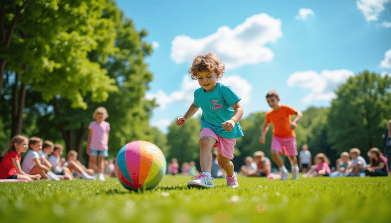 Avis Ballonix : enfant jouant avec un ballon coloré en plein air dans un parc ensoleillé
