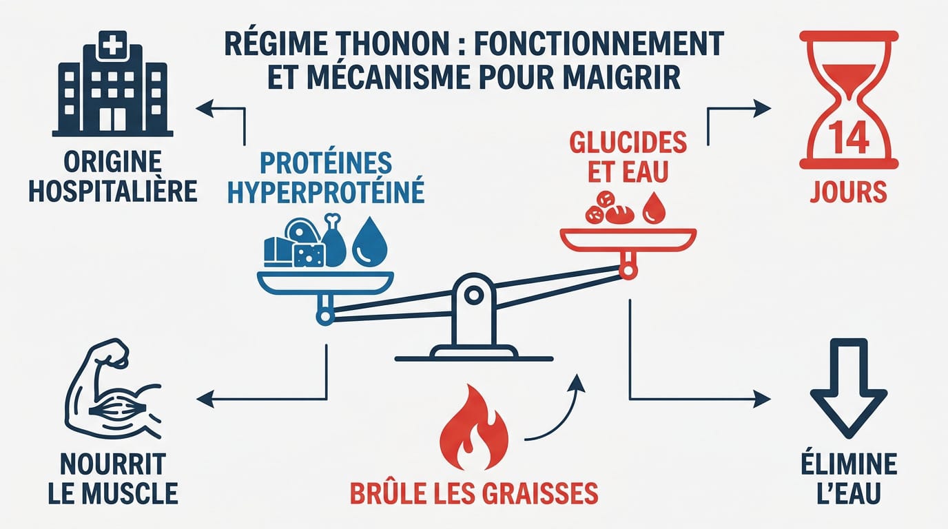 Illustration du régime Thonon avec des aliments sains et protéinés